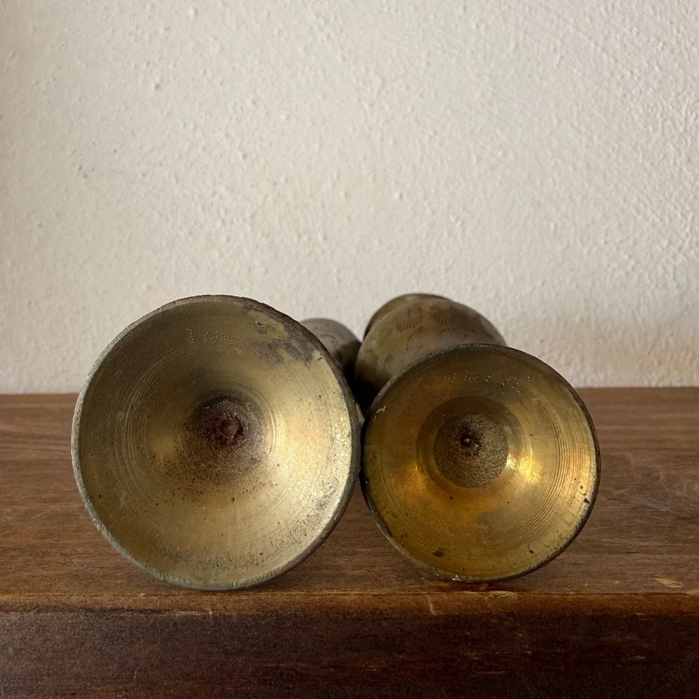 2pc Vintage Etched Brass Bud Vase Set of 2 Made in India Scalloped Rim